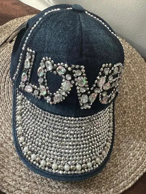 "LOVE" Rhinestone Denim Cap - Hana Bling Cap. Women's thumbnail 5