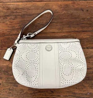 Coach White Perforated Cs Leather Wristlet Silver Hardware thumbnail 1