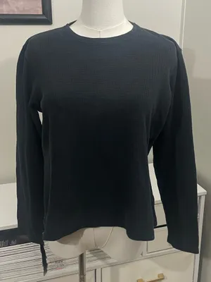 Ann Taylor LOFT Black Long-Sleeve Waffle Knit Top (M) thumbnail 1