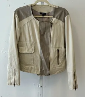 Apt. 9 Women’s Faux Leather Moto Style Zip Up‎ Jacket Windbreaker Cream Large thumbnail 1