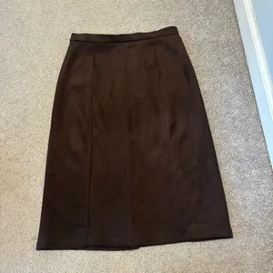 Westport Dark Brown Faux Suede Pencil Skirt with Buttons thumbnail 4