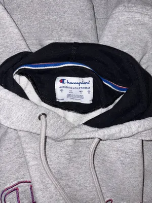 Champion Light Gray Pullover Hoodie with Red Script Logo thumbnail 6