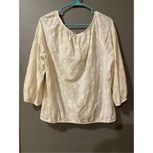 Jones New York White Lace Scoop Neck Elastic Waist Long Sleeve Size Large thumbnail 4