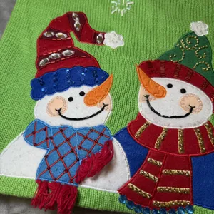 Tiara International Womens Size Large Christmas Cardigan Green Snowman Beaded thumbnail 6