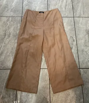 Express Cropped Wide Leg High Rise Pants Tan Size 8R Linen Blend thumbnail 1