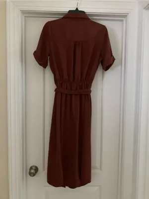 Women's Rust Collared Midi Shirt Dress with Waist Tie thumbnail 4