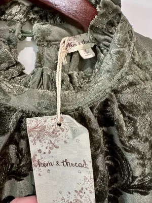NWT Hem & Thread Olive Velvet Burnout Floral Ruffle Blouse Size S thumbnail 3