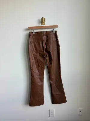 PAIGE Claudine Ankle Flare Faux Leather Pants Dark Argan Brown Size 25 NWT thumbnail 8