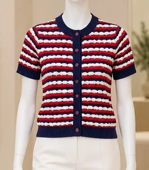 Allison New York Womens Adelle Cardigan Short Sleeve Jewel Button Striped Small thumbnail 1
