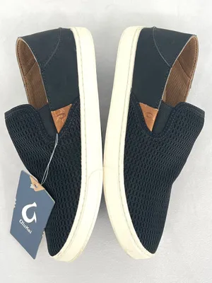 NWT OluKai Pehuea Black Mesh and Leather Drop-In Heel Slip On Sneakers Women's 7 thumbnail 3