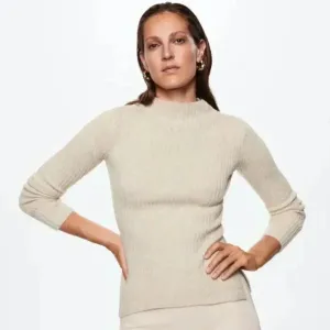 Mango MNG Shiny Ribbed Light Pastel Grey‎ Cardigan Sweater NWT Plus 1XL thumbnail 3
