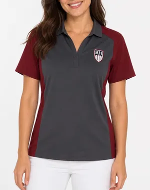 Sport-Tek Womens L Performance Polo Shirt Maroon Grey BH Shield Crest Logo thumbnail 1