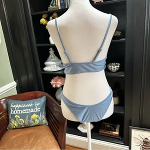 Brazilian Style Shimmery Blue Bikini Set Size Large (NWOT) thumbnail 9