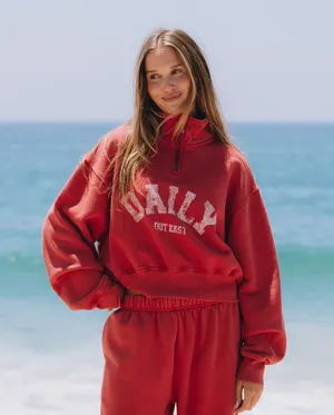 Daily Drills Cropped Half-Zip Sweatshirt in Red thumbnail 2