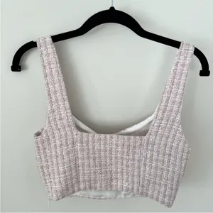 Zara light pink trendy tweed crop top NEW thumbnail 5