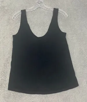 ASOS Top Womens 2 Black V Scoop Neck‎ Tank Organic Cotton Minimal Stretch thumbnail 1