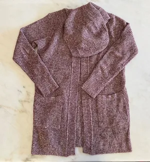 Abercrombie Fitch Women's Hooded Cardigan Sweater‎ Mauve Speckled Knit Size S thumbnail 1