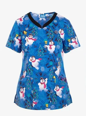Cherokee Tooniforms V-Neck Frosty The SnowMan Christmas scrub top thumbnail 2