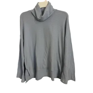 Free People FP Movement Ribbed Bell Sleeve Light Blue Stretch Top Oversized S thumbnail 2