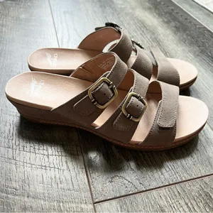 Dansko Allyson Textured Nubuck Leather Sandals in Stone Size 40 Slip On Slides thumbnail 2
