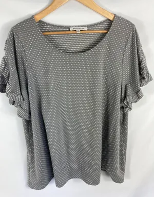Rose + Olive Patterned Ruffle Sleeve Blouse Size 2X thumbnail 1