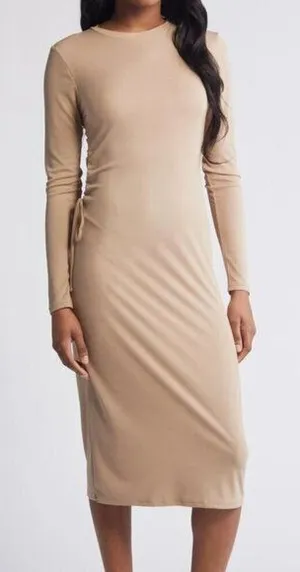 Vero Moda Phine Long Sleeve Rib Jersey Dress Light Brown‎ Comfort Casual Travel thumbnail 1