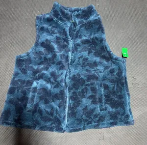 dip Nordic Extended Women's Blue Floral Fuzzed Fleece Vest Size 1X new thumbnail 1