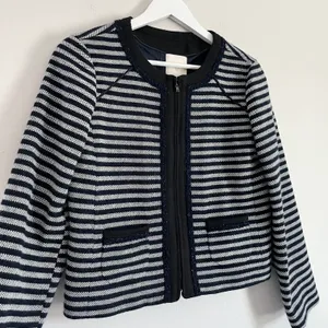 J. Crew Factory Suiting Wool Striped Tweed Full Zip Jacket Blue Women’s Size 4 thumbnail 3