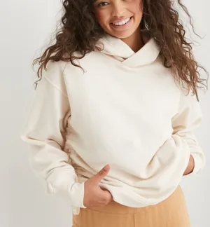 Aerie Cream Side Ruched Hoodie thumbnail 1