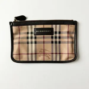 Burberry Haymarket Nova Check Pouch Coated Canvas Leather Trim Cosmetic Bag thumbnail 2