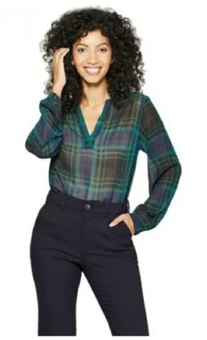 ✨ A New Day Women's Long Sleeve Plaid Popover Blouse✨ thumbnail 1
