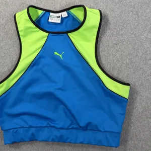 PUMA Women's XL Activewear Crop Top Blue Neon Green Racerback Athletic Workout thumbnail 3