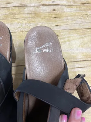 Dansko Black Leather Slingback Clogs with Wood-Look Sole size 8.5/9 thumbnail 2