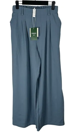 NEW Halara Flex High Waisted Pocket Wide Leg Waffle Work Trousers Pants XS Blue thumbnail 1