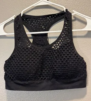 Unbranded Womens Black Fishnet Mesh Sports Bra Racerback Crop Top Size Medium M thumbnail 1