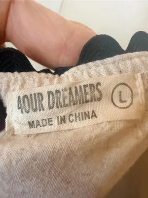 4our Dreamers Size L Cream Linen Blend Dress Black Rickrack Trim Square Neck NWT thumbnail 10