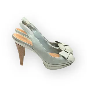 Schutz ❤︎ Retro Slingback Platform Leather Heeled Sandal with Bow ❤︎ Baby Blue thumbnail 2
