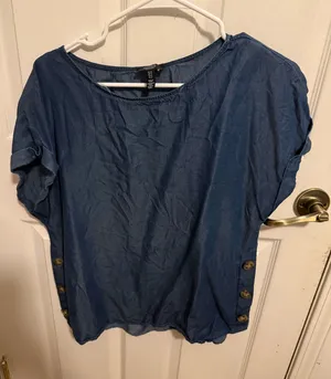 Jones New York Signature Chambray Blue Side Button Blouse | Medium thumbnail 1