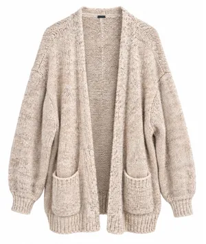 Free People Womens Cardigan M Beige Marled Oversized Open Front Knit Sweater thumbnail 1