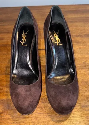 Saint Laurent Brown‎ Suede Tribtoo Pumps thumbnail 1