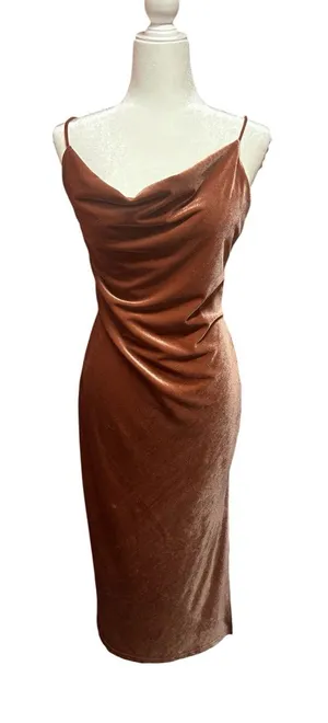Edit by Nine velvet Cowl Neck Draped Midi Slip-style Dress in Copper Brown/Rust thumbnail 1