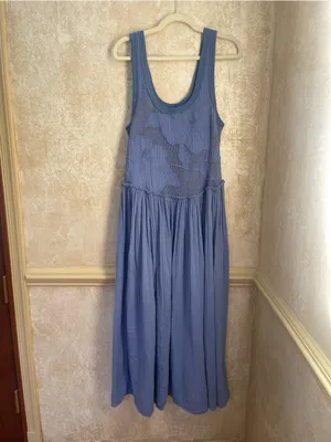 Free People Pearl Floral Maxi Dress Periwinkle Blue Cotton Crochet Knit Sz Small thumbnail 11