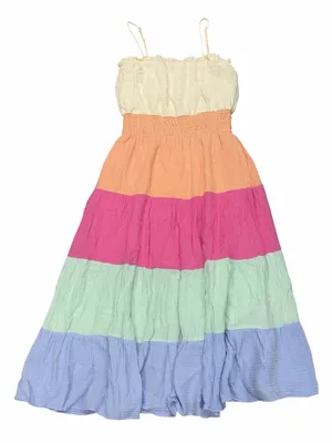 THML Tiered Spaghetti-Strap Maxi Dress in Cream, Peach, Pink, Mint & Lavender thumbnail 1