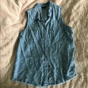 1250C Womens Blue Star Print Sleeveless Button Up‎ Shirt Top Size M thumbnail 3