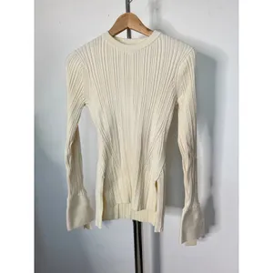3.1 Phillip Lim Sweater Cream Ribbed Wool Blend Tie Cuff Side Slit Pullover thumbnail 3