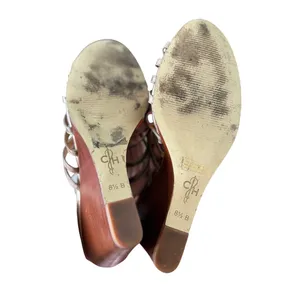 Cole Haan Bronze Caged Leather Wood Stacked Slip On Wedge Heel thumbnail 3