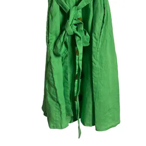 Nicholas Troy Green Linen Button Front Tie Waist Short Sleeve Dress Size 4 thumbnail 8