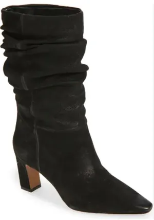 Vince Camuto Skylar Black Suede Slouch Pointed Toe Block Heel Boots Size 11M thumbnail 1