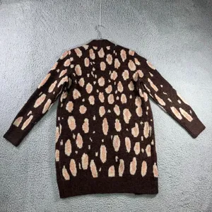 Mystree Leopard Print‎ Long Cardigan Swater Women Small Open Front Metallic thumbnail 2