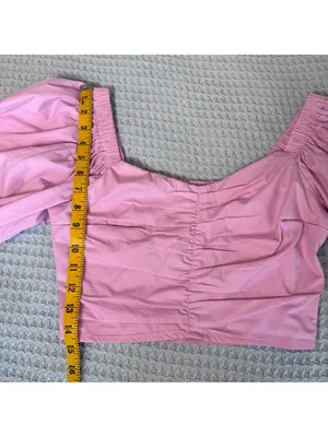 NWT Abercrombie & Fitch Puff Sleeve Crop Top Women XS Pink Shirt Coquette Blouse thumbnail 7